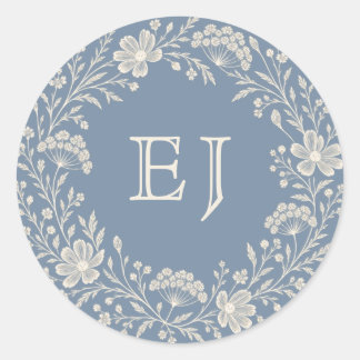 Staubblaue Periwinkle-Wildblumen-Monogramm-Umschla Runder Aufkleber