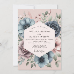 Staubblaue Petal-Romance-Hochzeit Einladung
