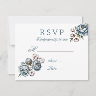Staubblaue Pfingstrose und Baumwollhochzeit RSVP Karte