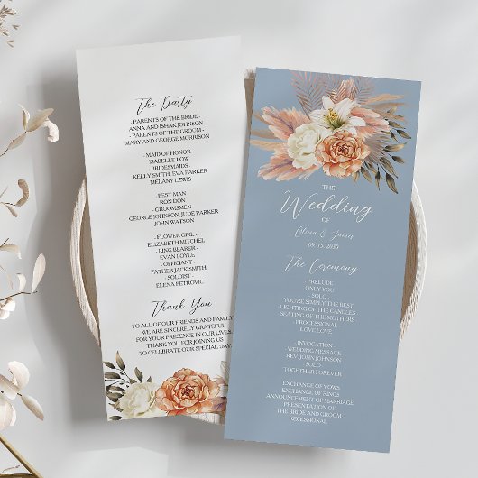 Staubblaue Pfirsich-Blumenhochzeit Programm