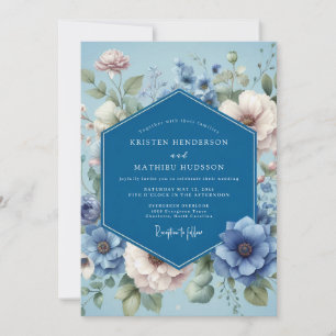 Staubblaue poetische Flora-Hochzeit Einladung