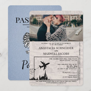 Staubblaue polnische Pass-Hochzeitseinladung Einladung