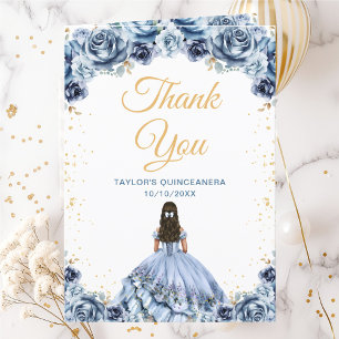 Staubblaue Prinzessin Floral Quinceañera Dankeskarte