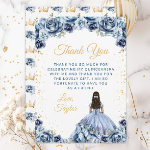 Staubblaue Prinzessin Floral Quinceañera Dankeskarte