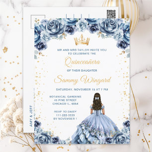 Staubblaue Prinzessin Floral Quinceañera Postkarte