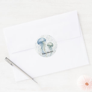 Staubblaue Quallen-Jungen-Babyparty Runder Aufkleber