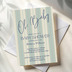Staubblaue Retro-Streifen vintage Baby-Party Einladung