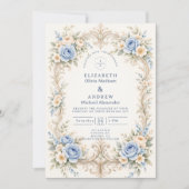 Staubblaue Rose Barock-Hochzeit Einladung (Vorderseite)
