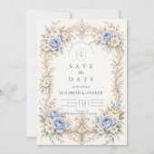 Staubblaue Rose Barock-Hochzeit Save The Date (Vorderseite)