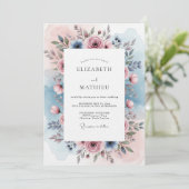 Staubblaue Rose Botanische Hochzeit Einladung (Stehend Vorderseite)
