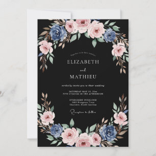 Staubblaue Rose Malerische Blumige Hochzeit Einladung