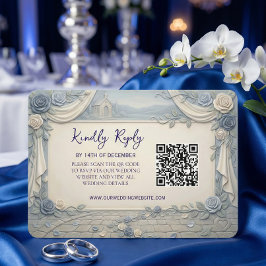 Staubblaue Rose QR-Code Hochzeit RSVP Karte