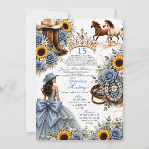 Staubblaue Rose Sonnenblume Vaquera Quinceañera Ei Einladung