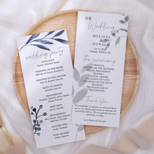 Staubblaue Rosen Blumen Einfache Hochzeitsprogramm Programm