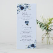 Staubblaue Rosen Navy Blumen Hochzeitsprogramm (Stehend Vorderseite)