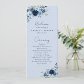 Staubblaue Rosen Navy Blumen Hochzeitsprogramm (Stehend Vorderseite)