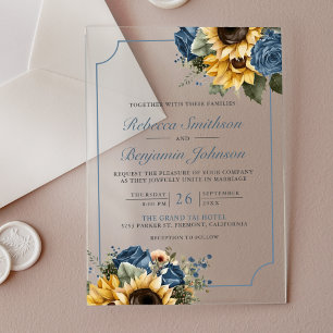 Staubblaue Rosen Sonnenblumen Hochzeit Acryleinladungen