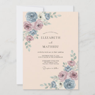 Staubblaue Rosenhochzeit Einladung