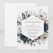 Staubblaue Russet Flora Hochzeit Einladung (Vorne/Hinten)