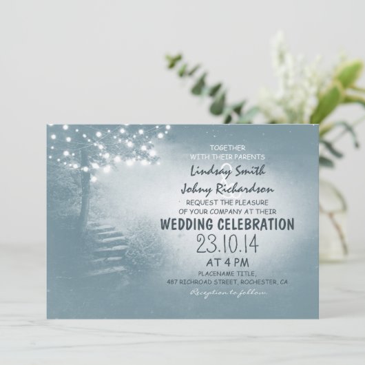 staubblaue rustikale Hochzeit Einladung (Stehend Vorderseite)