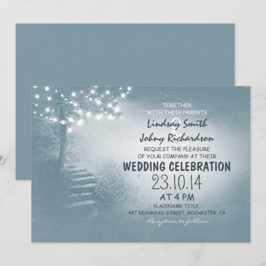 staubblaue rustikale Hochzeit Einladung (Vorne/Hinten)