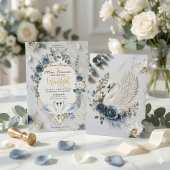 Staubblaue Salbei- und Creme-Geometrische Hochzeit Einladung