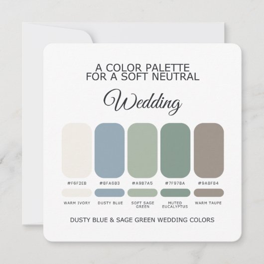 Staubblaue Salbeigrüne Hochzeitsfarbpalette Karte (Vorderseite)