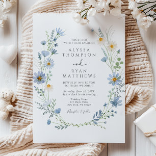 Staubblaue Salbeigrüne Wildblumen-Hochzeit Einladung