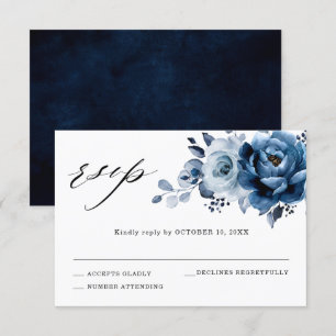 Staubblaue Schiefer-Navy-Floral-Botanische Hochzei RSVP Karte