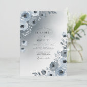 Staubblaue schimmernde Winterhochzeit Einladung (Stehend Vorderseite)