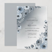 Staubblaue schimmernde Winterhochzeit Einladung (Vorne/Hinten)