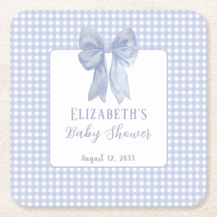 Staubblaue Schleife Gingham-Baby-Party Rechteckiger Pappuntersetzer