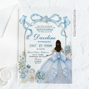 Staubblaue Schleife Kokette Schmetterling Quinceañ Acryleinladungen