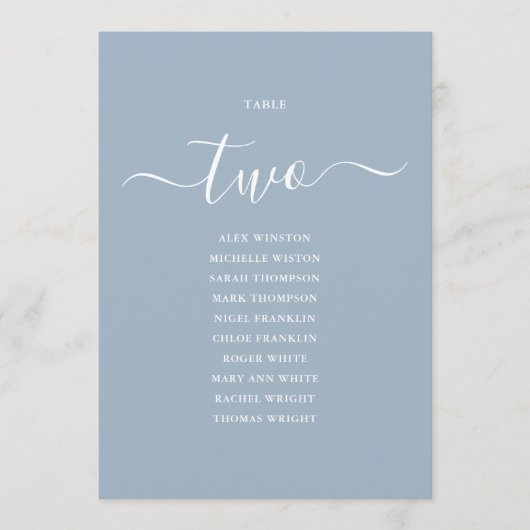 Staubblaue Schrift Tischnummer 2 Sitzordnung (Vorderseite)
