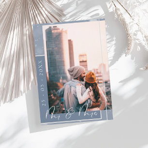 Staubblaue Schriftfoto-Save-the-Date-Karte Save The Date