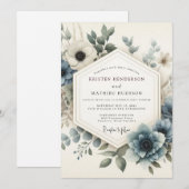 Staubblaue Serene Bloom Hochzeit Einladung (Vorne/Hinten)