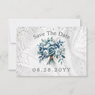 Staubblaue Silberrosen Save The Date Karte