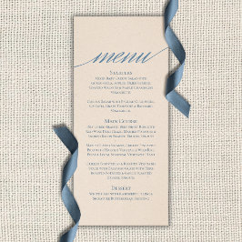 Staubblaue Skript-Typografie-Hochzeit Menükarte