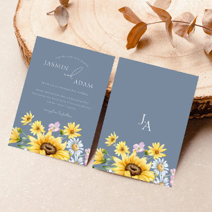 Staubblaue Sonnenblumen-Monogramm-Blumenhochzeit Einladung