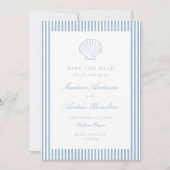 Staubblaue Streifenmuschel-Hochzeit Save the Date (Vorderseite)