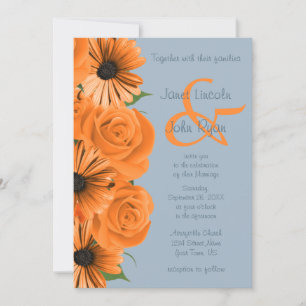 Staubblaue und orange Rosen & Gänseblümchen2 Einladung
