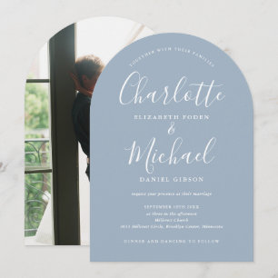 Staubblaue Unterschrift Schrift Foto Tor Hochzeit Einladung