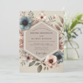 Staubblaue Vintage-Bloom-Hochzeit Einladung (Stehend Vorderseite)