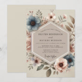 Staubblaue Vintage-Bloom-Hochzeit Einladung (Vorne/Hinten)