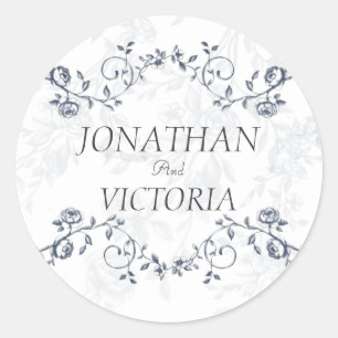 Staubblaue Vintage-Blumen-Hochzeit-Briefumschlag-A Runder Aufkleber