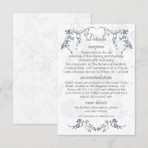 Staubblaue Vintage-Blumen-Hochzeit Info-Einlegekar Begleitkarte