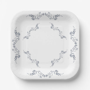 Staubblaue Vintage-Blumenmuster-Papierpartyplatte  Pappteller