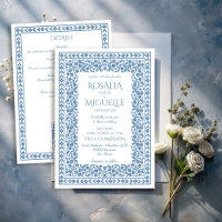 Staubblaue Vintage-Blumenrand-Hochzeit