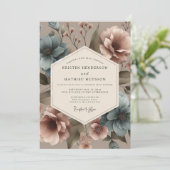 Staubblaue Vintage-Brautstrauß-Hochzeit Einladung (Stehend Vorderseite)
