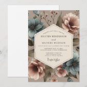 Staubblaue Vintage-Brautstrauß-Hochzeit Einladung (Vorne/Hinten)